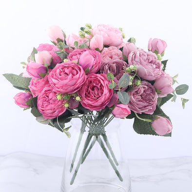 30cm Rose Pink Silk Peony Artificial Flowers Bouquet