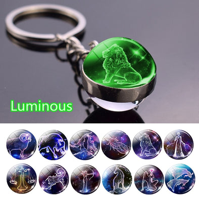 Constellation Luminous Keychain Glass Ball Pendant Zodiac Keychain