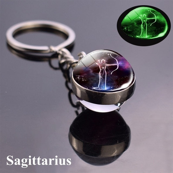 Constellation Luminous Keychain Glass Ball Pendant Zodiac Keychain